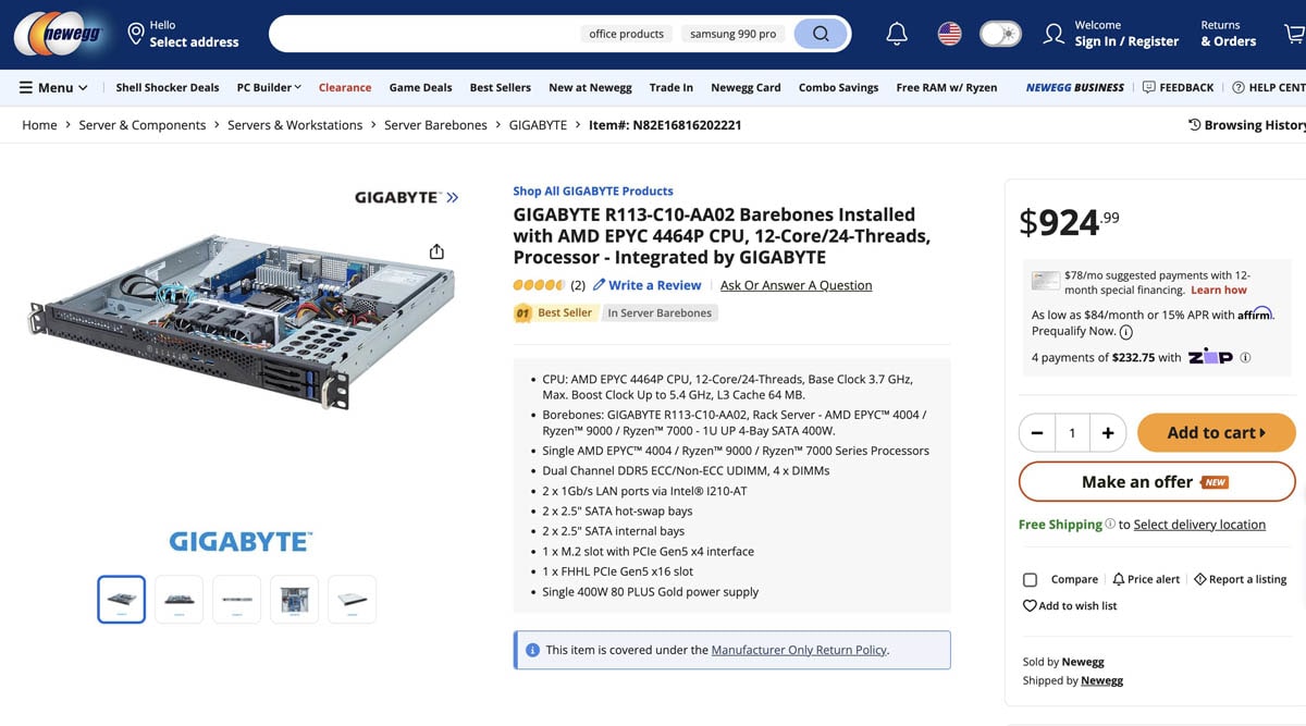 Сервер Gigabyte R113-C10