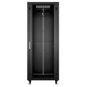 Шкаф монтажный Cabeus SH-05C-42U80/80-BK 19" напольный, 42U, 800x800x2055 мм, передняя стеклянная дверь с рамой, задняя сплошная металлическая дверь, ручка с замком, цвет черный (RAL 9004)