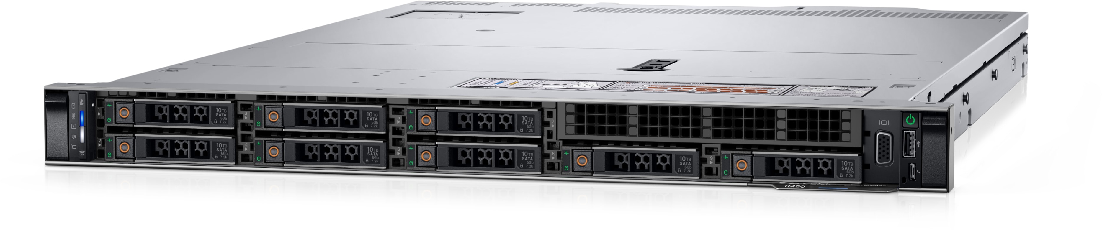 Dell PowerEdge R450 8B (8x2.5") no ( CPU, Mem, HDDs) iDRAC9 Enterprise 15G, PERC H755 SAS Front, TPM 2.0 V3, RPS (1+1) 800W, Bezel, Rails
