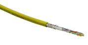 Hyperline SFUTP4-C5E-S24-IN-LSZH-YL-305 (305 м) Кабель витая пара, экранированный SF/UTP, общий экран оплетка и фольга, категория 5e, 4 пары 24 AWG, 4х2х0,51 мм, однопроволочные жилы, LSZH, нг(А)-HF, внутр.-40°C – +75°C, желтый, системная гарантия 25 лет