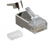 Hyperline PLUG-8P8C-UV-C6-TW-SH-10 Разъем RJ-45(8P8C) под витую пару, категория 6/6A (50 µ/ 50 микродюймов), экранированный, универсальный (для одножильного и многожильного кабеля), для толстых жил 1.35-1.5 мм (с оболочкой), со вставкой, (10 шт)