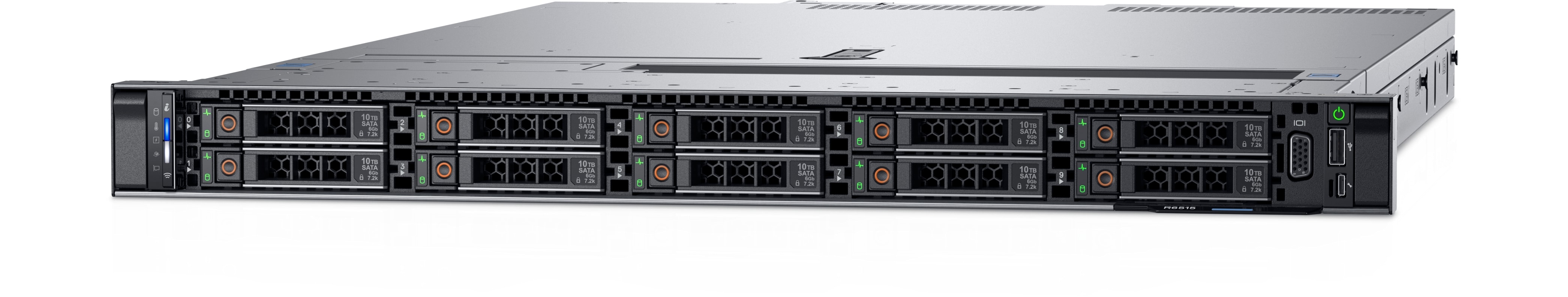 PowerEdge R6515 10B (up to 10x2.5", Riser Config 2, 2x16 LP PCIe) AMD EPYC 7713P (2.0GHz,64C,256M,225W), 8GB RDIMM 3200MT, PERC H740P Mini, 480GB SSD SATA Read Intensive 6Gbps 512 2.5in Hot-plug AG Drive, BCM5720, Broadcom 57416 Dual Port 10GbE BaseT Adap