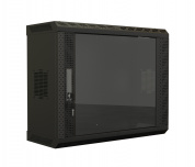 Hyperline TWS-1525-GP-RAL9004 Шкаф настенный 19-дюймовый (19), 15U, 740х600х250, со стеклянной дверью, несъемные боковые панели, цвет черный (RAL 9004) (собранный)