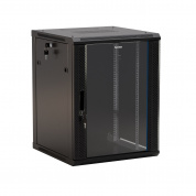 Hyperline TWB-1845-GP-RAL9004 Шкаф настенный 19-дюймовый (19), 18U, 908x600х450мм, стеклянная дверь с перфорацией по бокам, ручка с замком, цвет черный (RAL 9004) (разобранный)