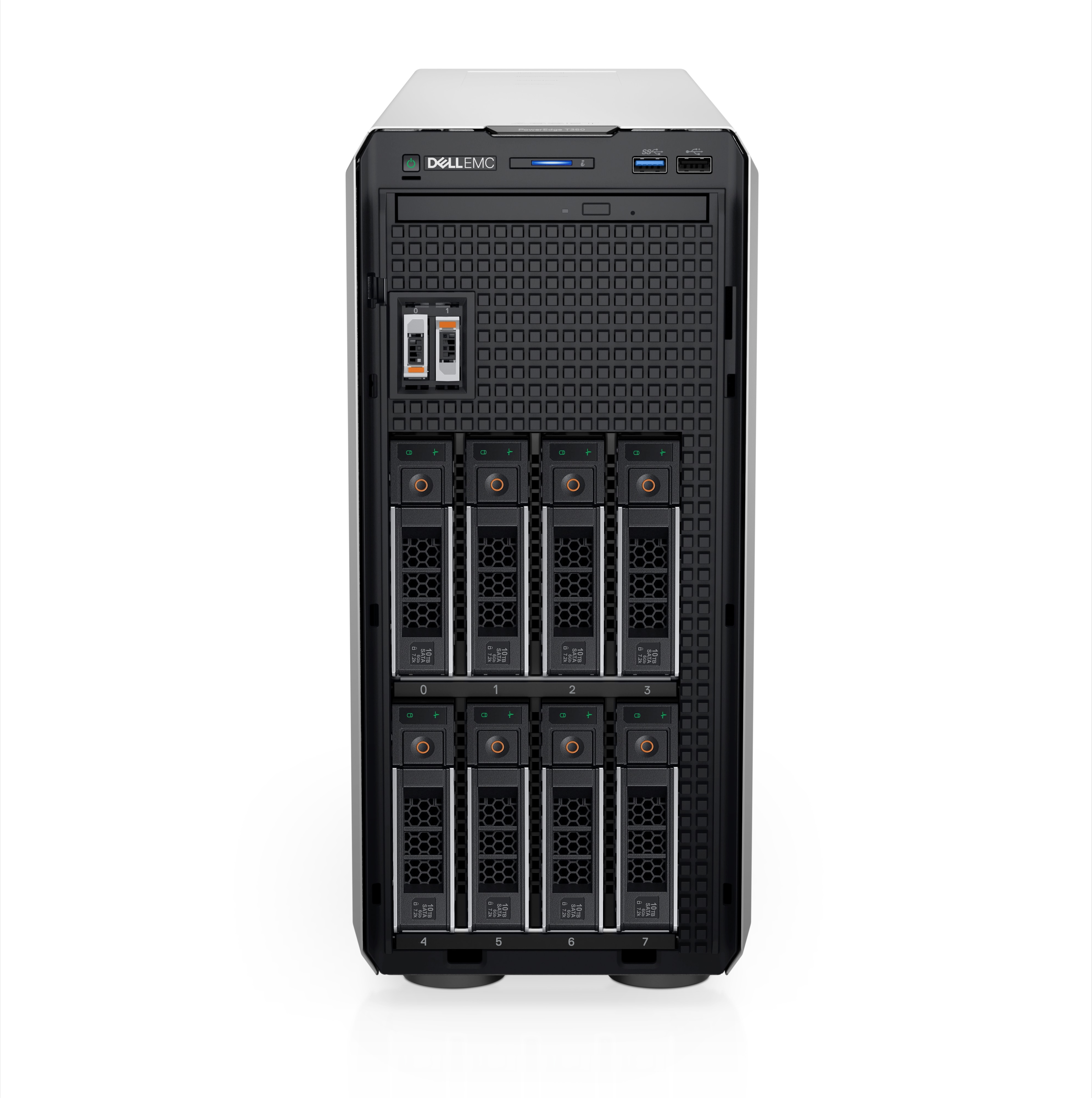 Dell PowerEdge T350 8B (8x3.5") E-2388G (3.2GHz,16M,8C,95W), 4x32GB UDIMM 3200MT/s, 4x1.2TB Hard Drive SAS ISE, PERC H755, iDRAC Enterprise 15G, RPS (1+1) 600W, On-Board Broadcom 5720 Dual Port 1Gb LOM, no TPM, Bezel