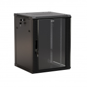 Hyperline TWB-FC-1245-GP-RAL9004 Шкаф настенный 19-дюймовый (19), 12U, 650x600х450мм, стеклянная дверь с перфорацией по бокам, ручка с замком, с возможностью установки на ножки (в комплекте), цвет черный (RAL 9004) (разобранный)