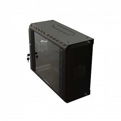 Hyperline TWS-2225-GP-RAL9004 Шкаф настенный 19-дюймовый (19), 22U, 1086х600х250, со стеклянной дверью, несъемные боковые панели, цвет черный (RAL 9004) (собранный)