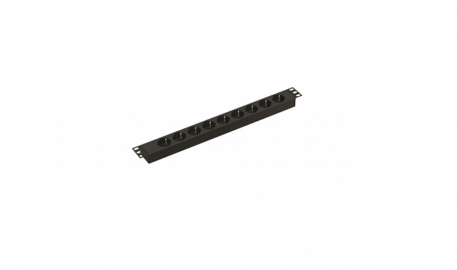 Hyperline SHE19-9SH-IEC Блок розеток для 19 шкафов, горизонтальный, 9 розеток Schuko, 10A, 250В, однофазный, без кабеля питания, вход питания IEC 320 C14, 482.6x44.4x44.4мм (ШхГхВ)