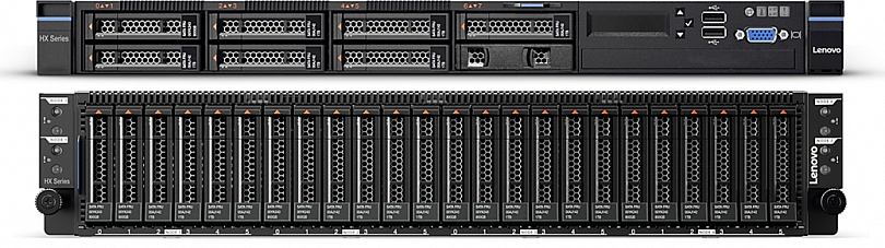 Конвергентная система Lenovo HX2310-E 2x E5-2630 v4, 128 GB (8x 16 GB RDIMMs), 1x N2215, 6x 2 TB 2.5" HDDs 1x 800 GB 2.5" SSDs 1x Embedded 64 GB SSD (hypervisor), 4x 1 GbE 8693ENU