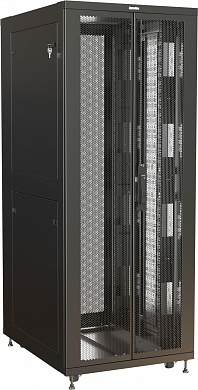 Hyperline TSR-4268-HDYH-22-R101-RAL9005 Шкаф напольный 19-дюймовый, 42U, 2058х600х800 мм (ВхШхГ), перед. одноствор. перфор. дверь, зад. двойная перф. дверь, крыша с загл. щеточн. вводов, цвет черный (RAL 9005) (собранный)
