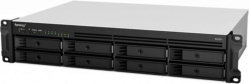 Система хранения данных (СХД) Synology RS1221RP+ 2U/8bay QC 2,2 ГГц CPU/4 Гб (до 32 Гб)/RAID 0,1,5,6,10/до 12 HDD (1×RX418)/2×USB 3.2/1 eSATA/iSCSI/4×GbE (+1 Expslot)/2×IP‑cam/2×PS/без рельс