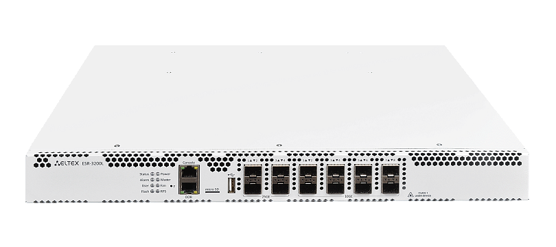 Сервисный маршрутизатор ESR-3200L, 8хEthernet 1000BASE-X/10GBASE-R, 4хEthernet 1000BASE-X/10GBASE-R/25GBASE-R, 16GB RAM, 1 слот для SD-карт, 2 слота для модулей питания