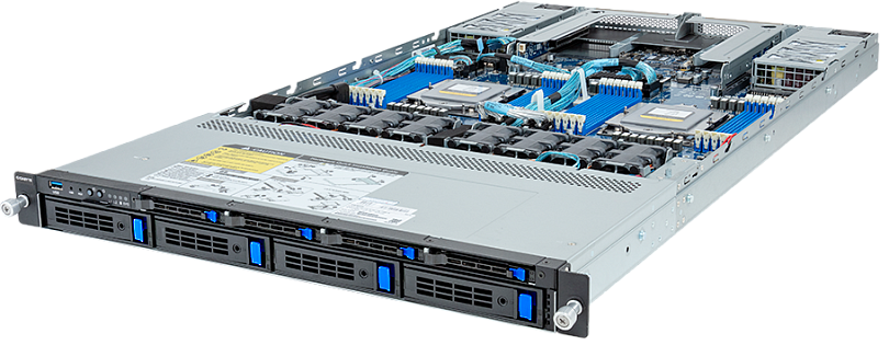 Сервер Gigabyte R183-Z91-AAV2 / 4x 3.5" SATA/SAS + 4x 2.5" 9.5mm SATA/SAS / 2x AMD EPYC 9354 / 12x DDR4 RDIMM,16GB 3200HZ / 4x 2Tb HDD SAS 7.2K 3.5" / 4x 960Gb SSD SAS RI 2.5" 9.5mm / MegaRAID 9560-8i,PCIe RAID Controller,4GB Cache + BBU / INTEL X550-AT2 