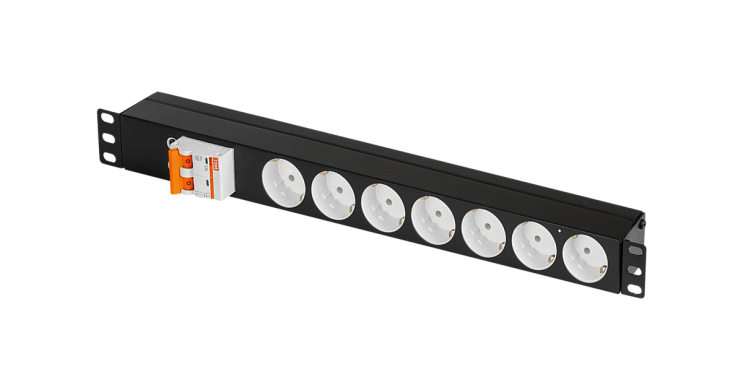 Стоечный блок розеток rack 19 1U, min на 20А, TLK-RS07M0C25