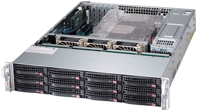 Сервер Supermicro SuperChassis 826BE1C4-R1K23LPB 2U / 2x 1200W titanium / Backplane 8xSATA3/SAS3 + 4 NVMe/SAS3/SATA3 / X12DPI-NT6 / 1x Silver 4314 / 1x CPU Heat Sink Passive for LGA 4189 X12 113x78 mm / 4x 32GB DDR4 3200 RDIMM / LSI MegaRAID SAS 9361-8i 2