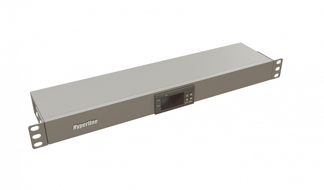 Hyperline TMP-230V/2w-RAL7035 Микропроцессорная контрольная панель,1U, для всех шкафов 19'', подключение до двух устройств, датчик температуры, кабель питания, цвет серый (RAL 7035)