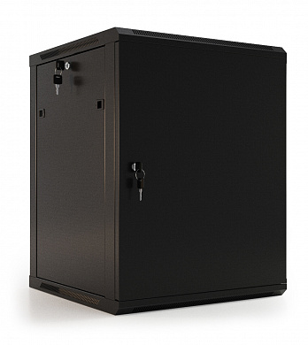 Hyperline TWB-0945-SR-RAL9004 Шкаф настенный 19-дюймовый (19), 9U, 500x600х450мм, металлическая передняя дверь с замком, две боковые панели, цвет черный (RAL 9004) (разобранный)