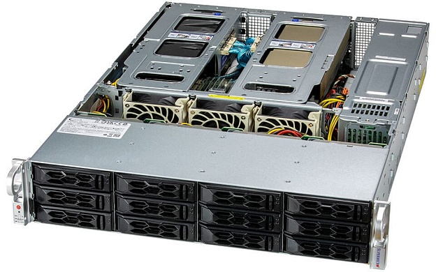 Сервер Supermicro SYS-620C-TN12R / 2x Xeon Silver 4314 / 8x 16Gb DDR4 3200MHz / NVIDIA RTX A2000 12Gb / LSI MegaRAID 9560-16i / 2x SSD 1.92Gb SATA 2.5" PM897 / 12x 18TB SATA 3.5" Seagate X18 / I350T4V2 / X710-DA2 / 12G Rear 2.5x2 HS HDD cage