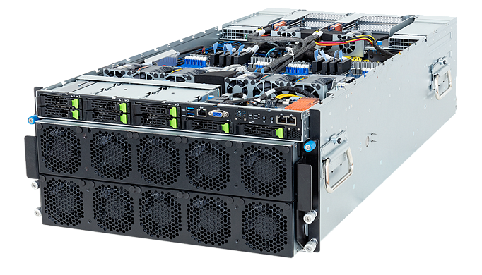 Сервер Gigabyte G593-ZX1-AAX1 / 8x AMD INSTINCT MI300X OAM GPUS / 2x EPYC 9654 2.4GHZ / 32x 64GB DDR5 5600MHZ / 1x Samsung NVME PMPA3 960Gb / 1x INTEL I350-AM4 1GB/S 4-PORT LAN CARD / 1x INTEL X710-AT2 PCI