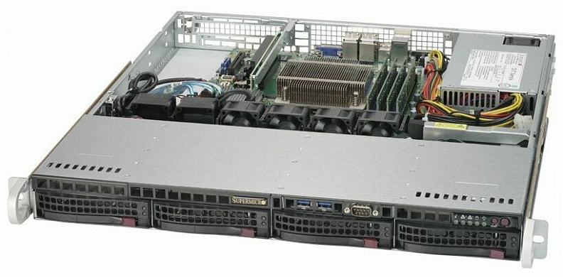 Сервер Supermicro SuperServer 5019S-MN4 без процессора/без ОЗУ/без накопителей/количество отсеков 3.5" hot swap: 4/1 x 350 Вт