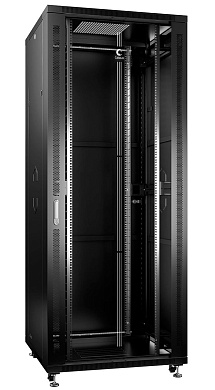 Монтажный шкаф Cabeus SH-05C-42U80/80-BK Шкаф монтажный телекоммуникационный 19 напольный для распрительного и серверного обоеделрудования 42U 800x800x2055mm (ШхГхВ) передняя стеклянная и задняя сплошная металлическая двери, ручка с замком, цвет черный (R