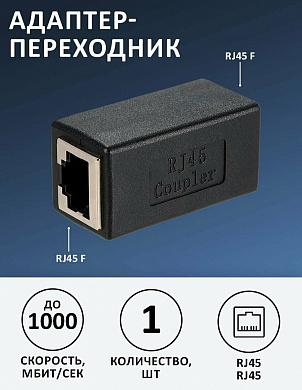 Соединитель интернет кабеля RJ45-RJ45 черный