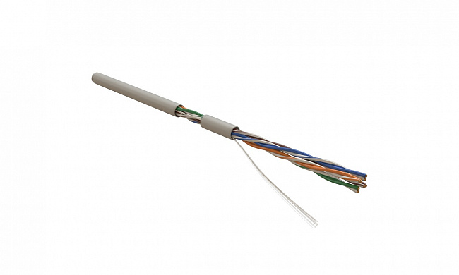 Hyperline UUTP4-C5E-S24-IN-PVC-GY-305 (305 м) Кабель витая пара, неэкранированный U/UTP, категория 5e, 4 пары 24 AWG, 4х2х0,51 мм, однопроволочные жилы, PVC, нг(А)-LS, внутренний -20°C – +75°C, серый, системная гарантия 25 лет